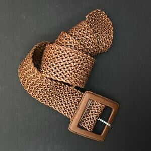 Banana Republic Women’s Wide Woven Tan Leather Belt, Beautiful Pattern, Size Lg